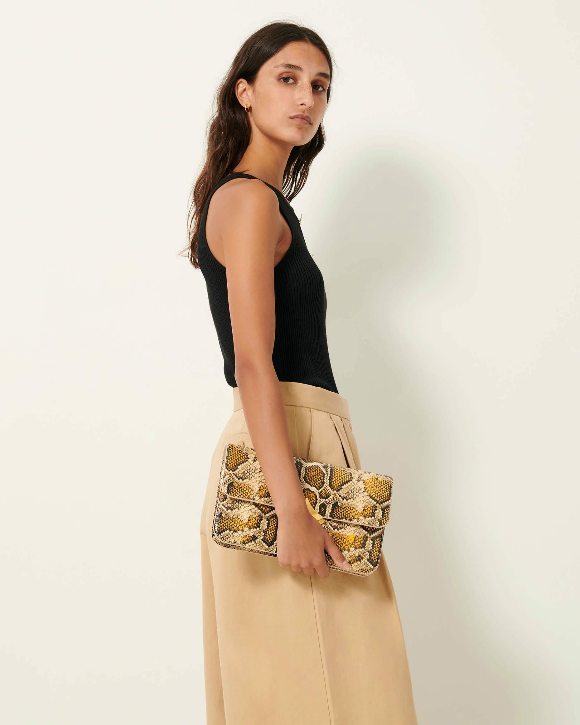 Women DIVILUZ POUCH Yellow Python | Clutch bag | SESSÙN Website